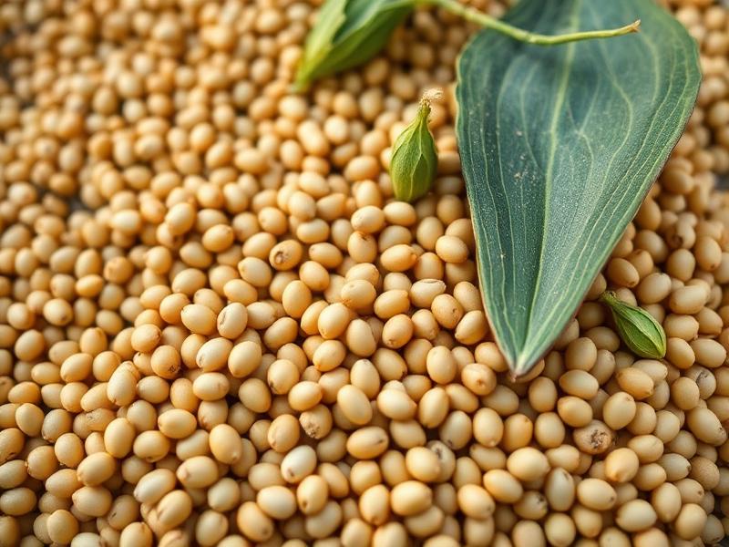 Grãos de soja com vagens e folhas