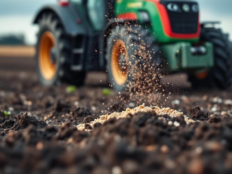 Fertilizante granulado sendo distribuído sobre o solo